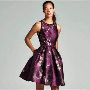 Eliza J Purple Florals Dress with Gemstone Neckline Size 4